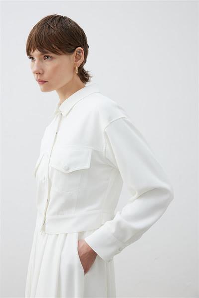 RINA CREPE CROPPED SPORTS JACKET ECRU