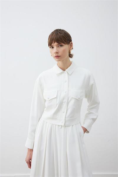 RINA CREPE CROPPED SPORTS JACKET ECRU