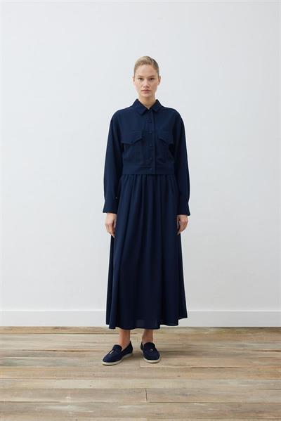 RINA CREPE CROPPED SPORTS JACKET NAVY BLUE