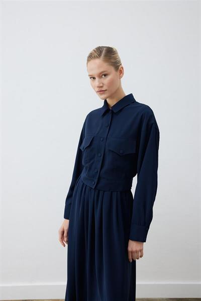 RINA CREPE CROPPED SPORTS JACKET NAVY BLUE