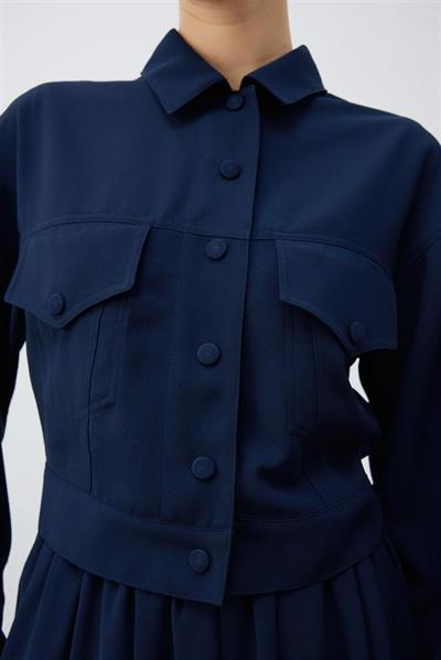 RINA CREPE CROPPED SPORTS JACKET NAVY BLUE