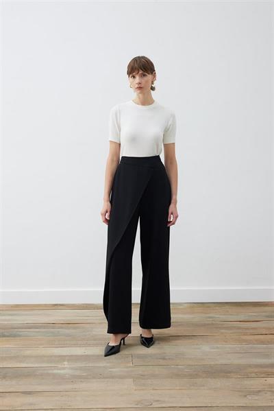 RINA CREPE FRONT PANEL DETAILED PANTS BLACK