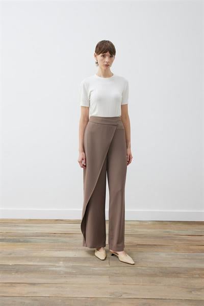 RINA CREPE FRONT PANEL DETAILED PANTS TAUPE