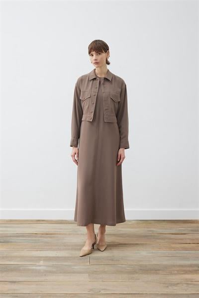 RINA CREPE FRONT SEAM DRESS TAUPE