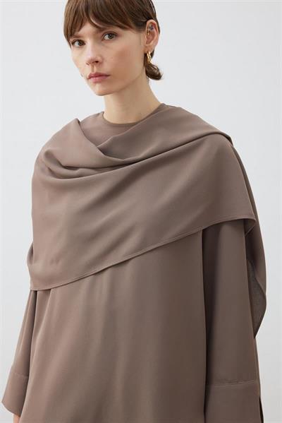 RINA CREPE SCARF DETAILED BLOUSE TAUPE