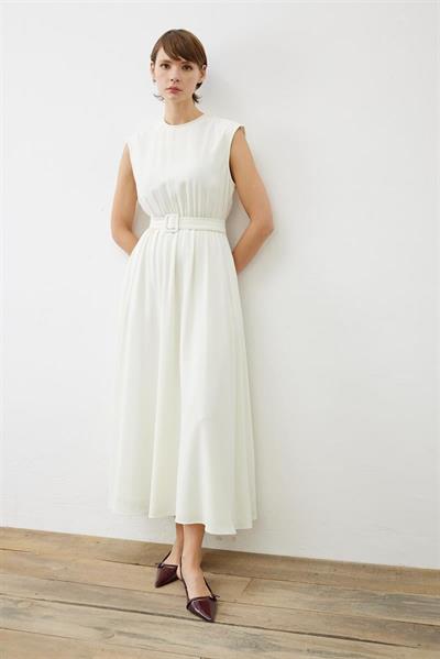 RINA CREPE SLEEVELESS FLARED DRESS VANILLA