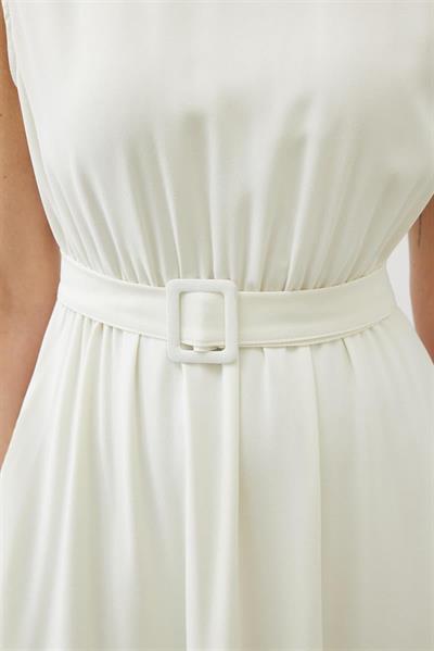 RINA CREPE SLEEVELESS FLARED DRESS VANILLA