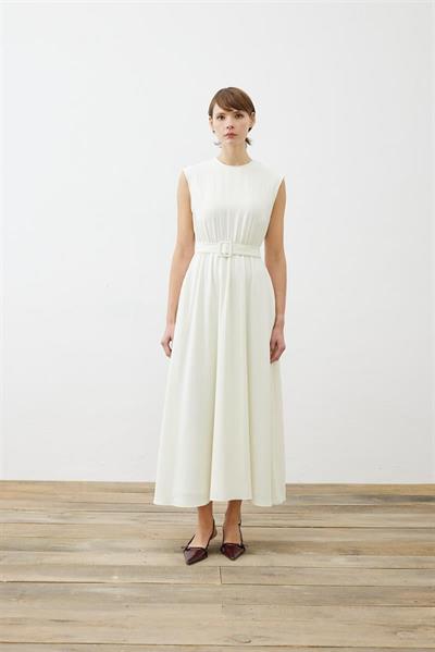 RINA CREPE SLEEVELESS FLARED DRESS VANILLA