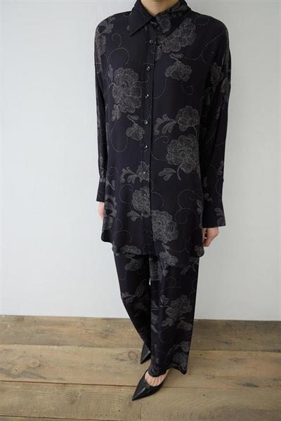 RITZ PATTERNED RAYON VISCOSE PANTS SET BLACK