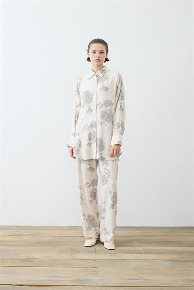 RITZ PATTERNED RAYON VISCOSE PANTS SET BEIGE