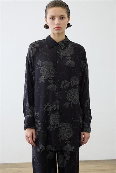 RITZ PATTERNED RAYON VISCOSE PANTS SET BLACK