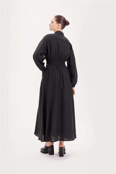 RIVA 100% LINEN BELTED DRESS BLACK