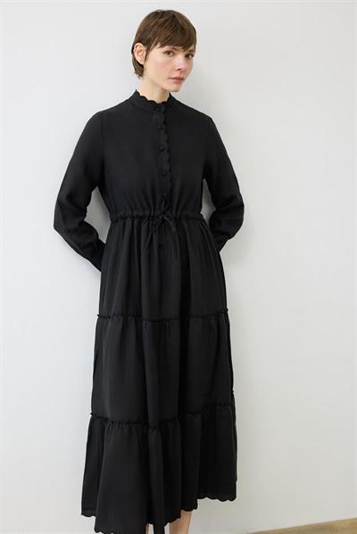 ROMANCE 100% LINEN CUT OUT DRESS BLACK