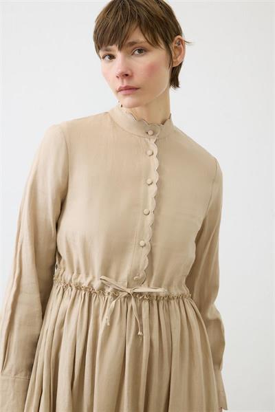 ROMANCE 100% LINEN CUT OUT DRESS CAMEL