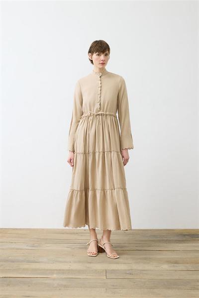 ROMANCE 100% LINEN CUT OUT DRESS CAMEL