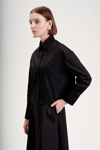 ROYAL COTTON CROPPED SHIRT BLACK
