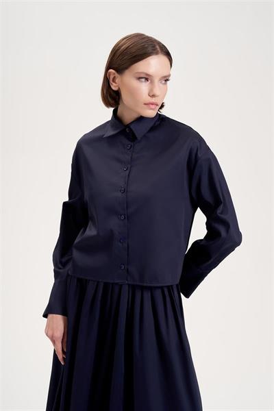ROYAL COTTON CROPPED SHIRT NAVY BLUE