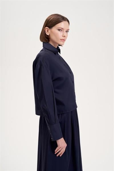 ROYAL COTTON CROPPED SHIRT NAVY BLUE