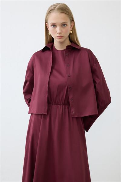 ROYAL COTTON SLEEVELESS SPORTS STITCH FLARED DRESS BURGUNDY