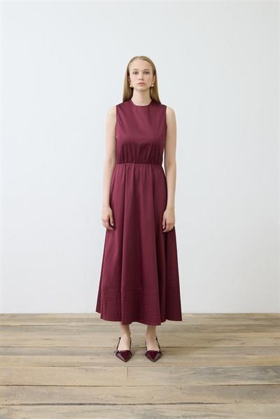 ROYAL COTTON SLEEVELESS SPORTS STITCH FLARED DRESS BURGUNDY