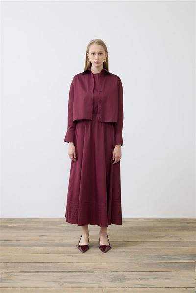 ROYAL COTTON SLEEVELESS SPORTS STITCH FLARED DRESS BURGUNDY