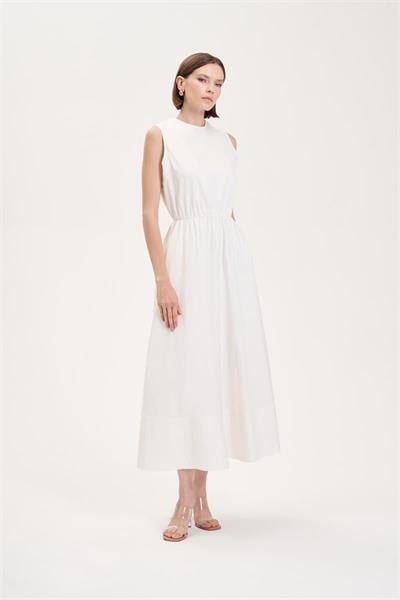 ROYAL COTTON SLEEVELESS SPORTS STITCH FLARED DRESS WHITE