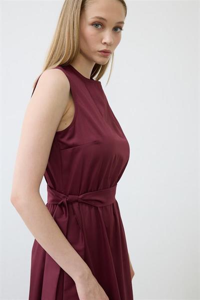 ROYAL COTTON SLEEVELESS SPORTS STITCH FLARED DRESS BURGUNDY