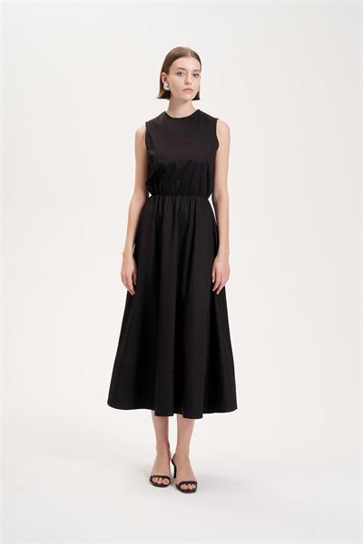 ROYAL COTTON SLEEVELESS SPORTS STITCH FLARED DRESS BLACK