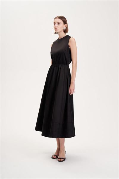 ROYAL COTTON SLEEVELESS SPORTS STITCH FLARED DRESS BLACK