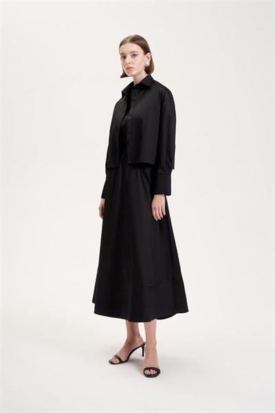 ROYAL COTTON SLEEVELESS SPORTS STITCH FLARED DRESS BLACK