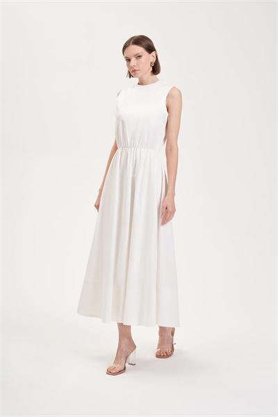 ROYAL COTTON SLEEVELESS SPORTS STITCH FLARED DRESS WHITE