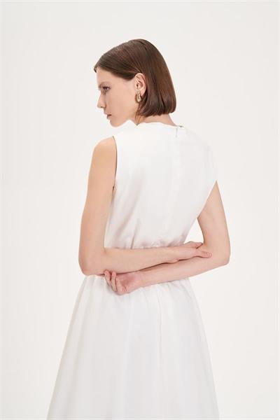 ROYAL COTTON SLEEVELESS SPORTS STITCH FLARED DRESS WHITE