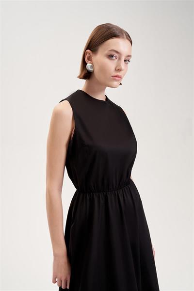 ROYAL COTTON SLEEVELESS SPORTS STITCH FLARED DRESS BLACK