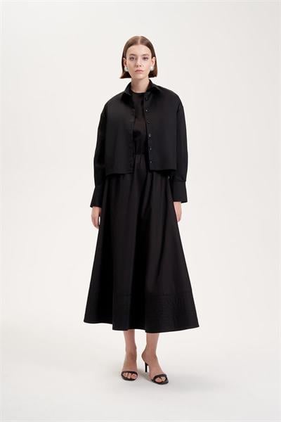 ROYAL COTTON SLEEVELESS SPORTS STITCH FLARED DRESS BLACK