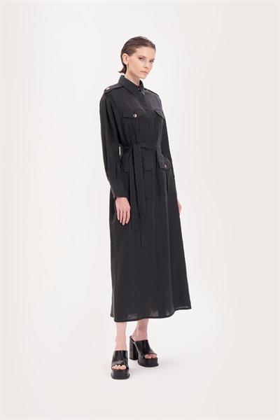 SAFARI 100% LINEN POCKET DRESS BLACK