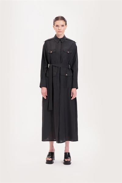 SAFARI 100% LINEN POCKET DRESS BLACK