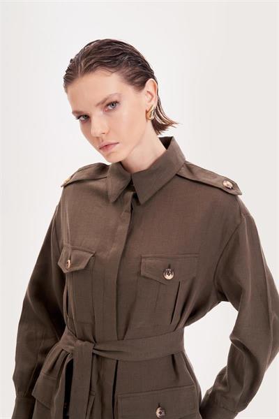 SAFARI 100% LINEN POCKET DRESS KHAKI