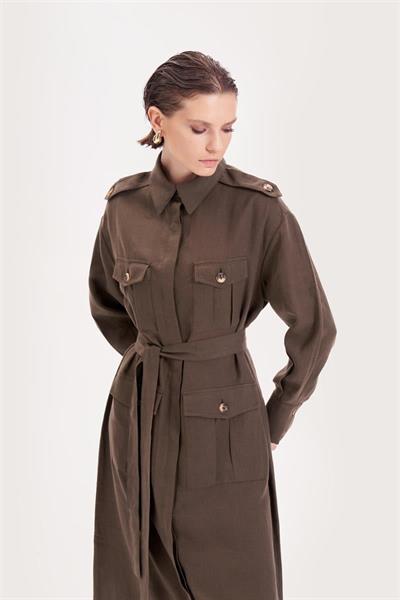 SAFARI 100% LINEN POCKET DRESS KHAKI
