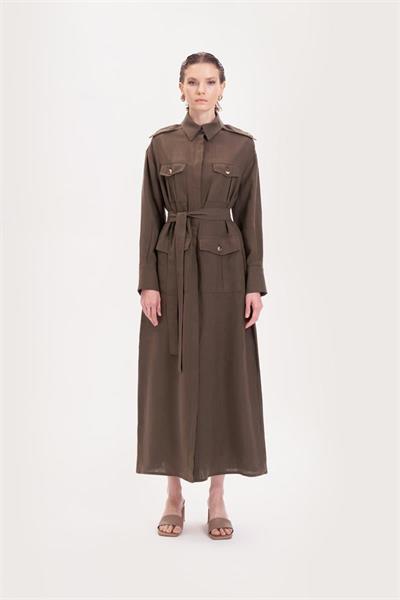 SAFARI 100% LINEN POCKET DRESS KHAKI