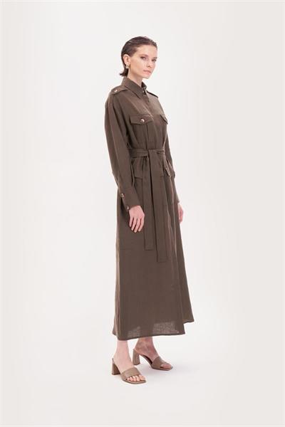SAFARI 100% LINEN POCKET DRESS KHAKI
