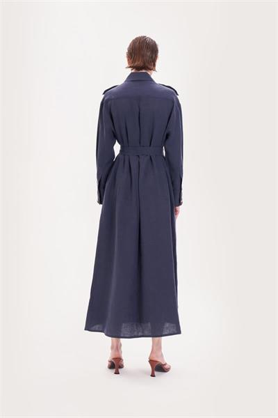 SAFARI 100% LINEN POCKET DRESS NAVY BLUE