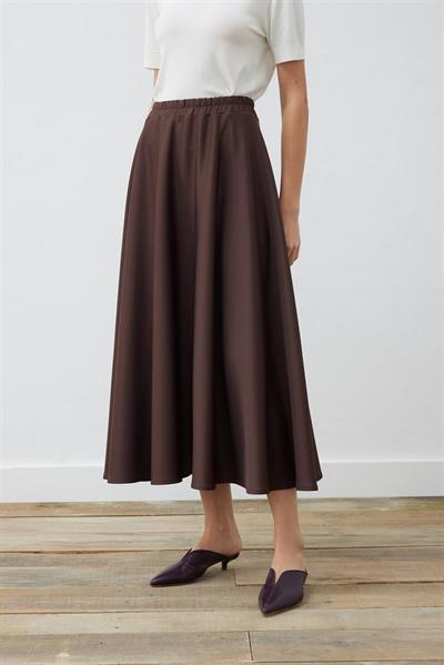 SCUBA FLARED SKIRT DARK BROWN