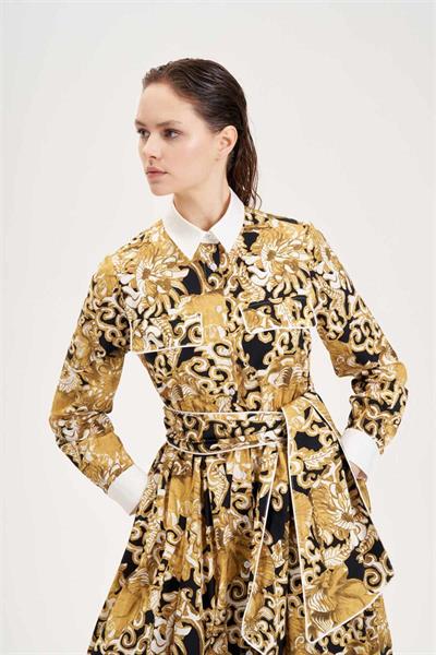 SOFIA PATTERNED PIPING DETAILED COTTON DRESS GREEN