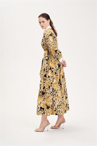 SOFIA PATTERNED PIPING DETAILED COTTON DRESS GREEN