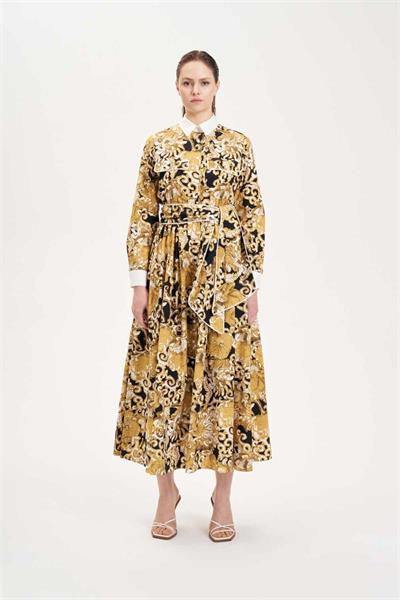 SOFIA PATTERNED PIPING DETAILED COTTON DRESS GREEN