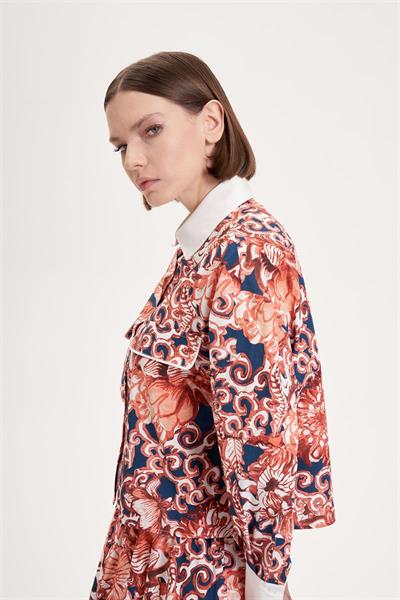 SOFIA PATTERNED PIPING DETAILED SKIRT SET NAVY BLUE