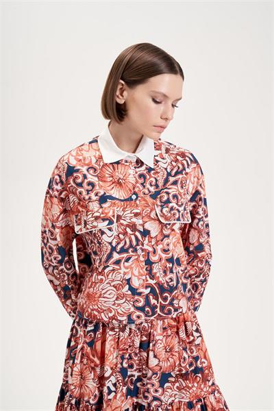 SOFIA PATTERNED PIPING DETAILED SKIRT SET NAVY BLUE