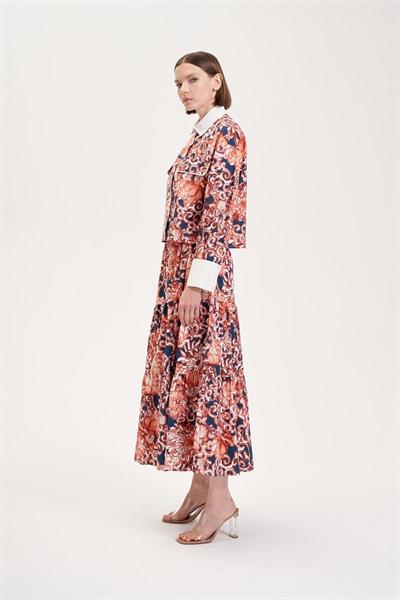 SOFIA PATTERNED PIPING DETAILED SKIRT SET NAVY BLUE