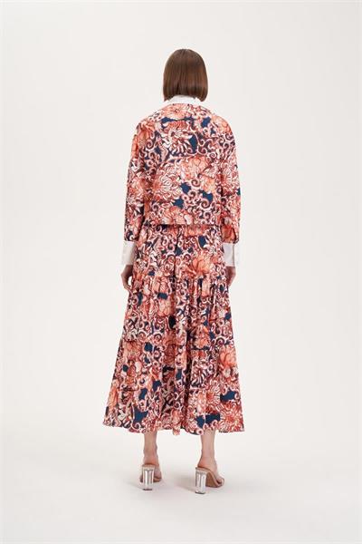 SOFIA PATTERNED PIPING DETAILED SKIRT SET NAVY BLUE