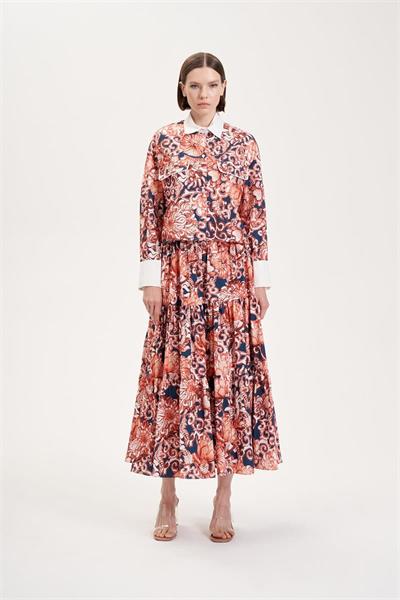 SOFIA PATTERNED PIPING DETAILED SKIRT SET NAVY BLUE